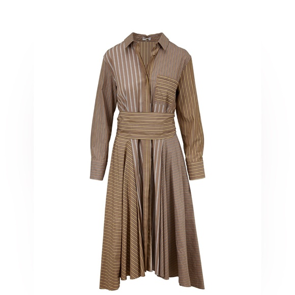 Brunello Cucinelli Beige and Brown Striped High-Low Dress - Picture 5 of 9